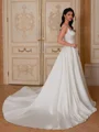 A-line Square Chapel Train Satin Corset Wedding Dress