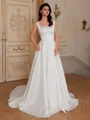A-line Square Chapel Train Satin Corset Wedding Dress