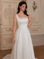 A-line Square Chapel Train Satin Corset Wedding Dress