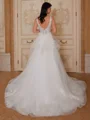 A-line V-neck Appliques Lace Sweep Train Tulle Wedding Dress