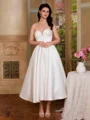 A-line Sweetheart Pleated Tea-Length Satin Corset Wedding Dress