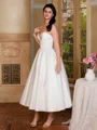 A-line Sweetheart Pleated Tea-Length Satin Corset Wedding Dress