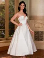A-line Sweetheart Pleated Tea-Length Satin Corset Wedding Dress