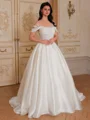 Ball-Gown Scoop Short Sleeves Appliques Lace Sweep Train Corset Wedding Dress