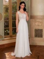 A-line V-neck Appliques Lace Floor-Length Chiffon Wedding Dress
