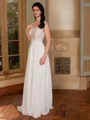 A-line V-neck Appliques Lace Floor-Length Chiffon Wedding Dress