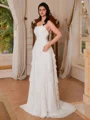 A-line Spaghetti Straps Ruffles Sweep Train Chiffon Corset Wedding Dress