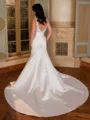 Sheath V-neck Appliques Lace Court Train Satin Wedding Dress