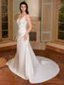 Sheath V-neck Appliques Lace Court Train Satin Wedding Dress
