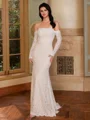 Sheath Off-the-Shoulder Long Sleeves Floor-Length Lace Corset Wedding Dress