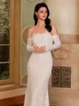 Sheath Off-the-Shoulder Long Sleeves Floor-Length Lace Corset Wedding Dress
