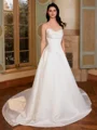 A-line Sweetheart Pleated Court Train Satin Corset Wedding Dress