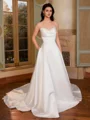 A-line Sweetheart Pleated Court Train Satin Corset Wedding Dress
