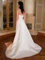 Sheath Straight Pleated Sweep Train Satin Corset Wedding Dress