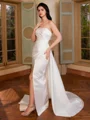 Sheath Straight Pleated Sweep Train Satin Corset Wedding Dress