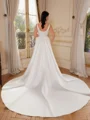 A-line Square Chapel Train Satin Corset Wedding Dress