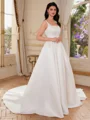 A-line Square Chapel Train Satin Corset Wedding Dress