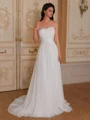 A-line Sweetheart Pleated Sweep Train Chiffon Corset Wedding Dress