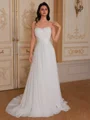 A-line Sweetheart Pleated Sweep Train Chiffon Corset Wedding Dress