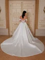 Ball-Gown Off-the-Shoulder Appliques Lace Cathedral Train Satin Corset Wedding Dress