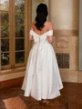 A-line Off-the-Shoulder Bow Tea-Length Satin Corset Wedding Dress