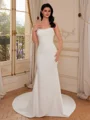 Sheath Straight Pleated Court Train Stretch Crepe Corset Wedding Dress