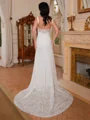 Sheath Straps Long Sleeves Ruffles Court Train Lace Wedding Dress