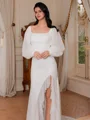 Sheath Straps Long Sleeves Ruffles Court Train Lace Wedding Dress