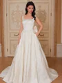 A-line Square Bow Court Train Wedding Dress