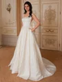 A-line Square Bow Court Train Wedding Dress