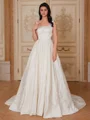 A-line Square Bow Court Train Wedding Dress
