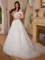 Ball-Gown Off-the-Shoulder Appliques Lace Court Train Tulle Corset Wedding Dress