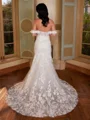 Sheath Off-the-Shoulder Appliques Lace Sweep Train Tulle Corset Wedding Dress