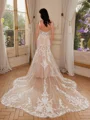Sheath V-neck Appliques Lace Cathedral Train Tulle Wedding Dress