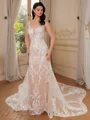 Sheath V-neck Appliques Lace Cathedral Train Tulle Wedding Dress