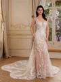 Sheath V-neck Appliques Lace Cathedral Train Tulle Wedding Dress