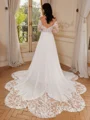 A-line Off-the-Shoulder Long Sleeves Appliques Lace Chapel Train Chiffon Corset Wedding Dress