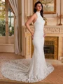 Sheath Halter Cathedral Train Lace Wedding Dress