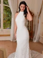 Sheath Halter Cathedral Train Lace Wedding Dress