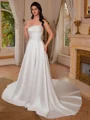 A-line Straight Pleated Chapel Train Satin Corset Wedding Dress
