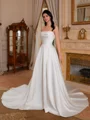 A-line Straight Pleated Chapel Train Satin Corset Wedding Dress