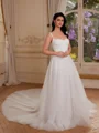 A-line Straps Cathedral Train Tulle Corset Wedding Dress