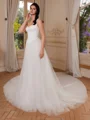 A-line Straps Cathedral Train Tulle Corset Wedding Dress