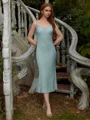 Sheath V-neck Tea-Length Dress