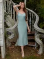 Sheath V-neck Tea-Length Dress