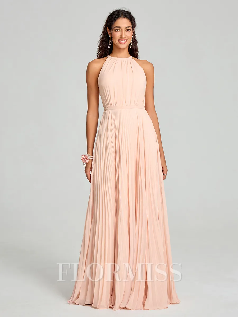 A-line/Princess Halter Floor-Length Sleeveless Chiffon Bridesmaid Dress