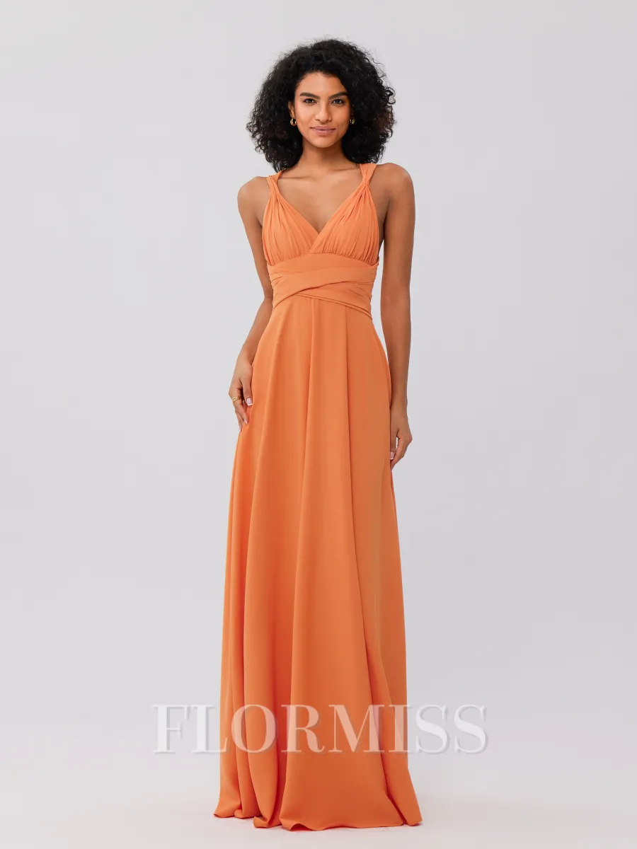A-Line/Princess Jersey Ruched V-neck Sleeveless Floor-Length Bridesmaid Dresses