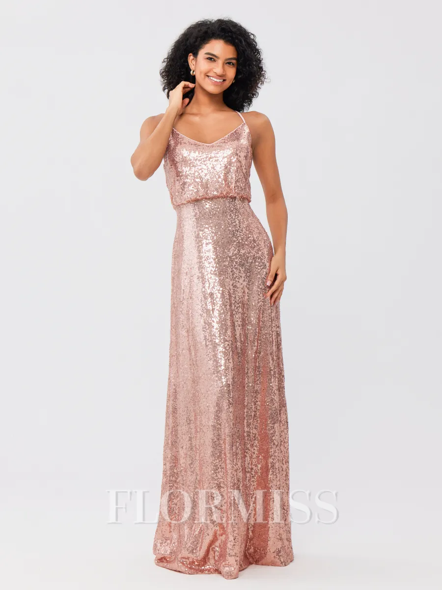 A-Line/Princess Sequins Ruched Straps Sleeveless Floor-Length Bridesmaid Dresses