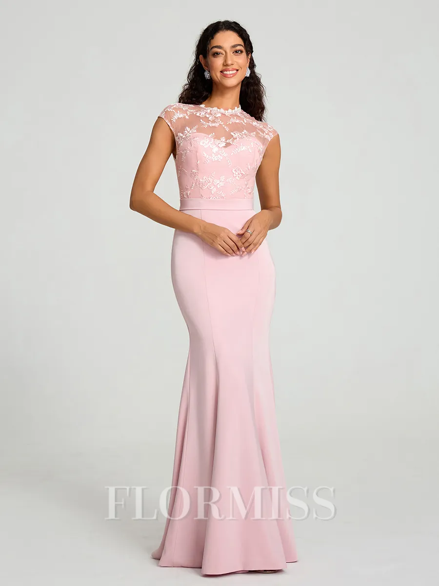Trumpet/Mermaid High Neck Floor-Length Sleeveless Stretch Crepe Bridesmaid Dress