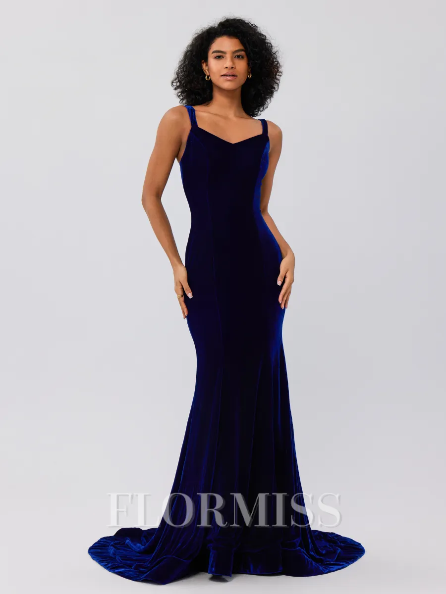 Trumpet/Mermaid Velvet Ruffles Straps Sleeveless Sweep/Brush Train Bridesmaid Dresses